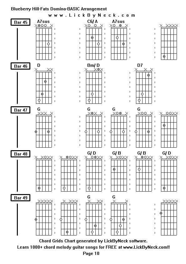 Chord Grids Chart of chord melody fingerstyle guitar song-Blueberry Hill-Fats Domino-BASIC Arrangement,generated by LickByNeck software.